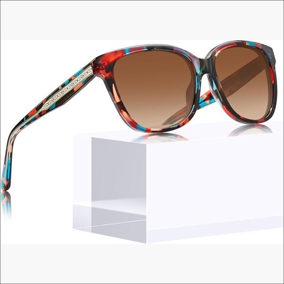 Square Polarized Sunglasses with UV Protection, Retro Embossed Pattern, Acetate main image 7